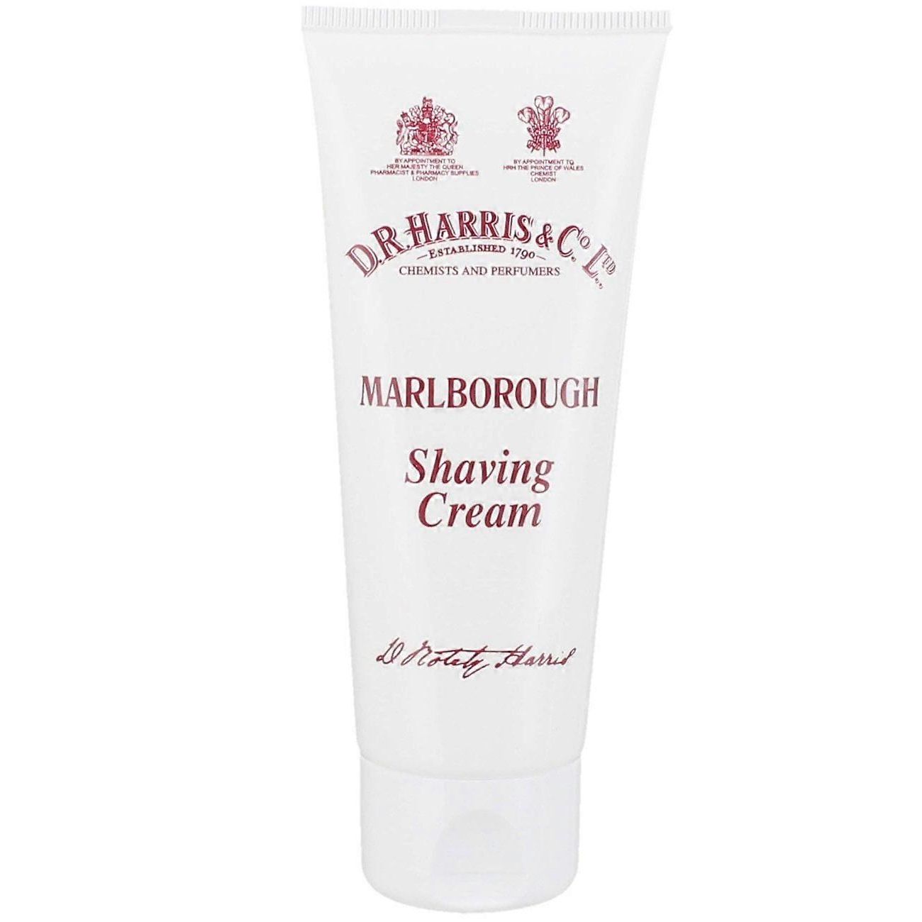 D. R. Harris & Co Marlborough Shaving Cream tube, 75g, in a classic packaging, ideal for a smooth shaving experience.