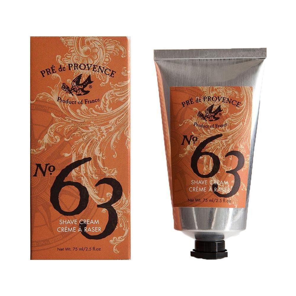 Pre De Provence No.63 shaving cream by Pasteur Pharmacy in 2.5 oz tub, creamy texture ideal for a close, smooth shave.