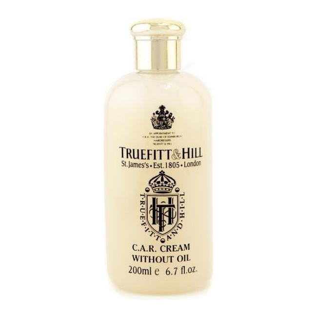 Truefitt & Hill C.A.R. Shaving Cream Without Oil in 6.7 oz jar, creamy texture, ideal for smooth shaving, shown in the image.