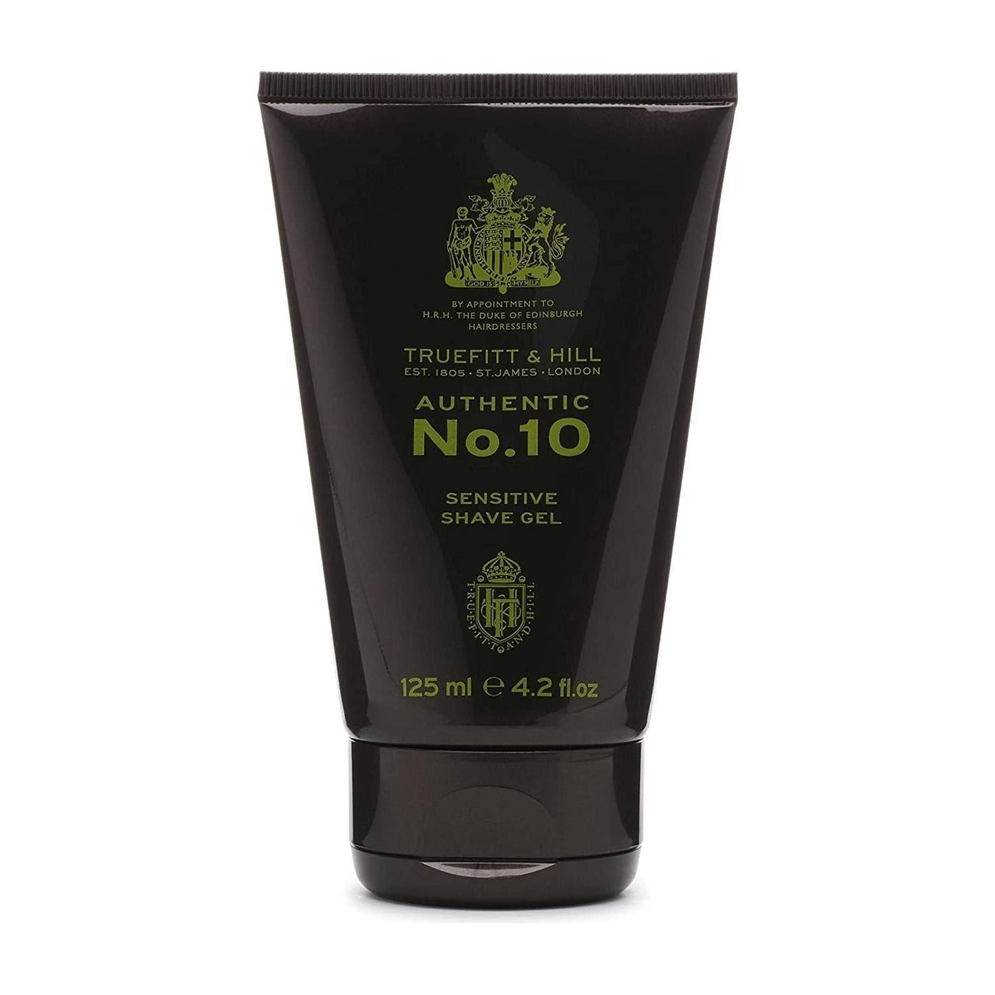Truefitt & Hill No.10 Sensitive Shaving Gel in 125ml tube, featuring a sleek design, ideal for sensitive skin.