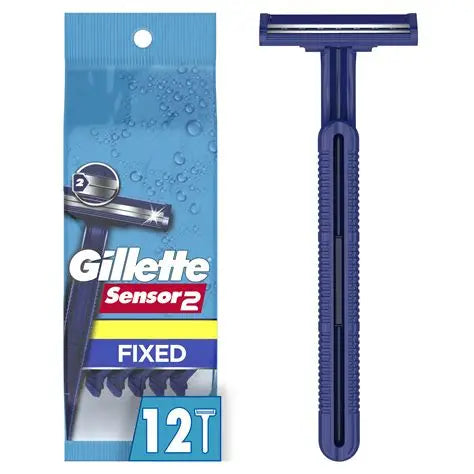 Gillette Sensor2 disposable razors, 12-pack for shaving and grooming, featuring dual blade design and ergonomic handle.