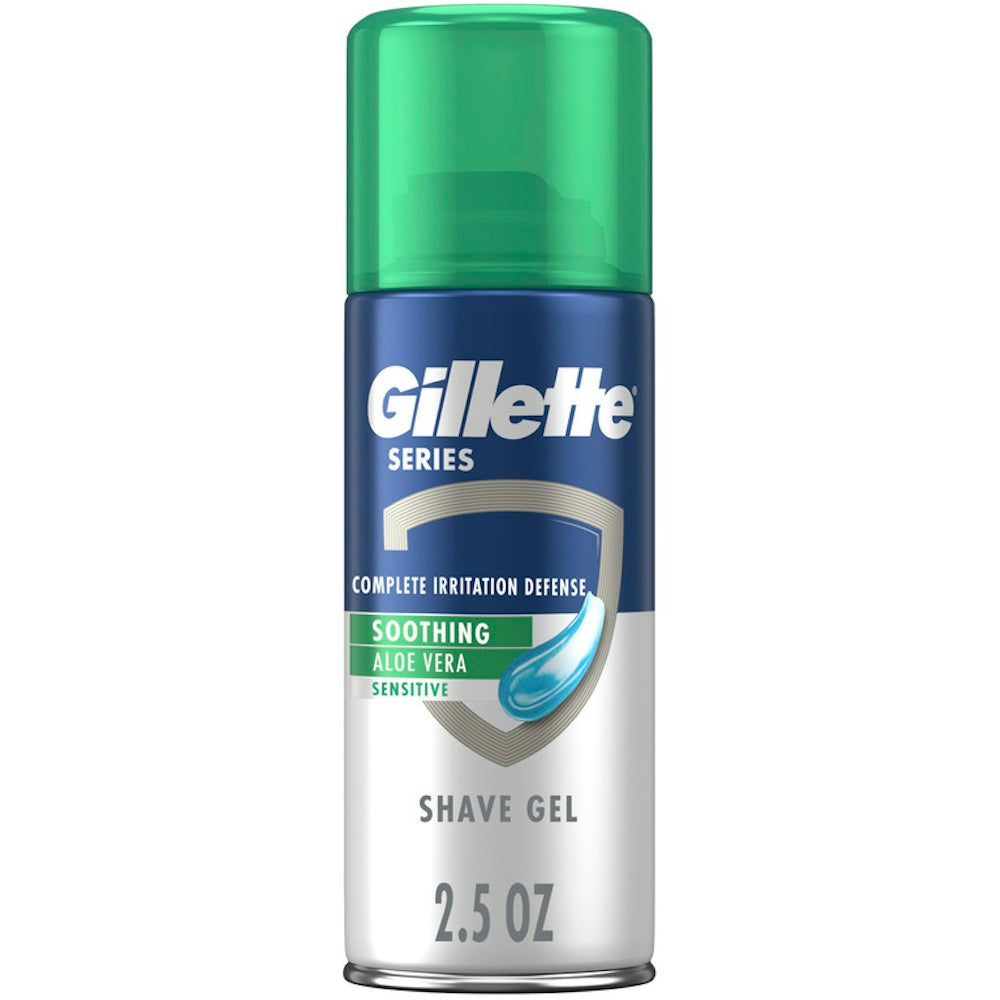 Gillette Series Soothing Shave Gel for Men with Aloe Vera in 2.5oz tube, designed for a smooth, comfortable shave.