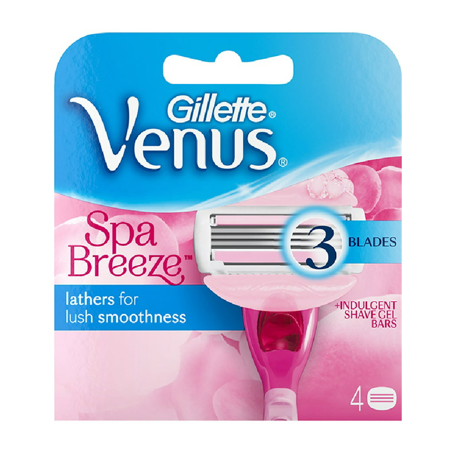 Gillette Venus Spa Women's White Tea razor blade refills, 4-pack, for smooth shaving and grooming.
