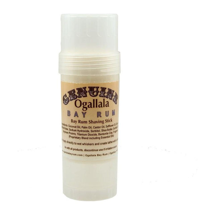 Ogallala Bay Rum shaving stick by Pasteur Pharmacy, 2.5 oz, with a traditional bay rum scent and grooming packaging.