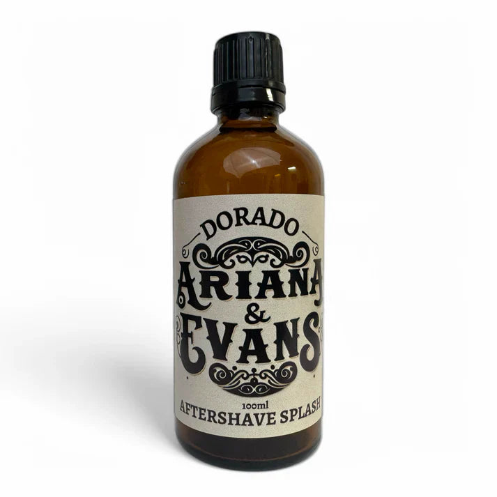 Ariana & Evans Dorado Shaving Collection set with shaving soap in a 5.3 oz tin, featuring high-quality grooming products.