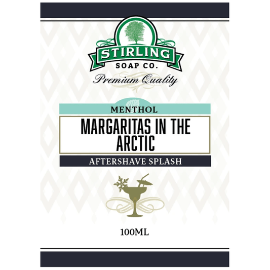 Shaving set with Stirling Soap Co. Margaritas in the Arctic shaving soap, includes a 5.8 oz soap in a sleek container.