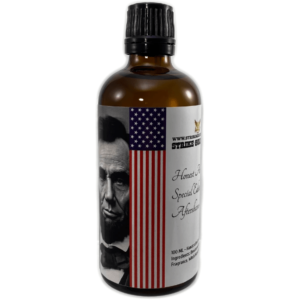 Pasteur Pharmacy Strike Gold Shave Honest Abe Shaving Collection with shaving soap in a 5 oz tin, featuring a classic design and grooming essentials.