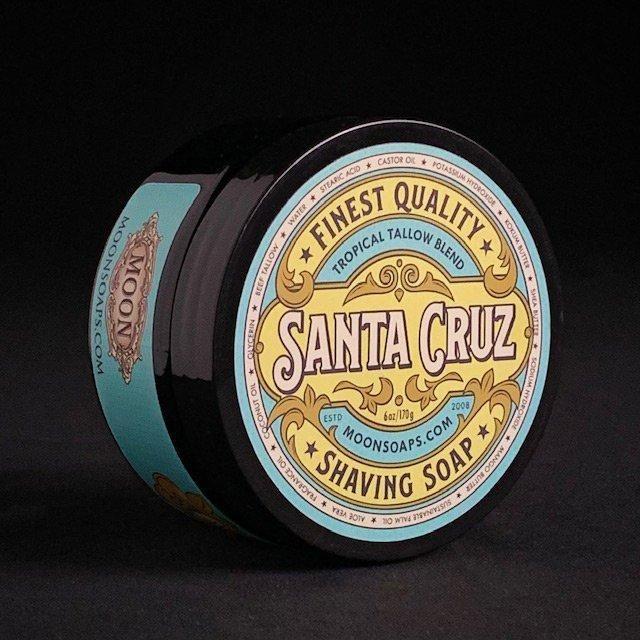 Pasteur Pharmacy Moon Soaps Santa Cruz shaving soap in a 6 oz container, creamy lather and natural scent for a smooth shave