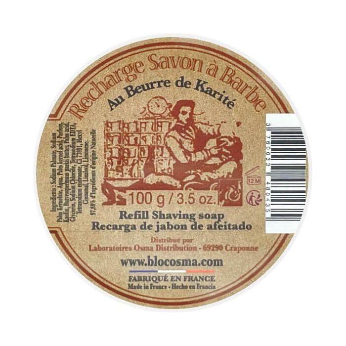 Osma shaving soap with Shea Butter refill in 3.5 oz jar, natural grooming product by Pasteur Pharmacy for a smooth shave