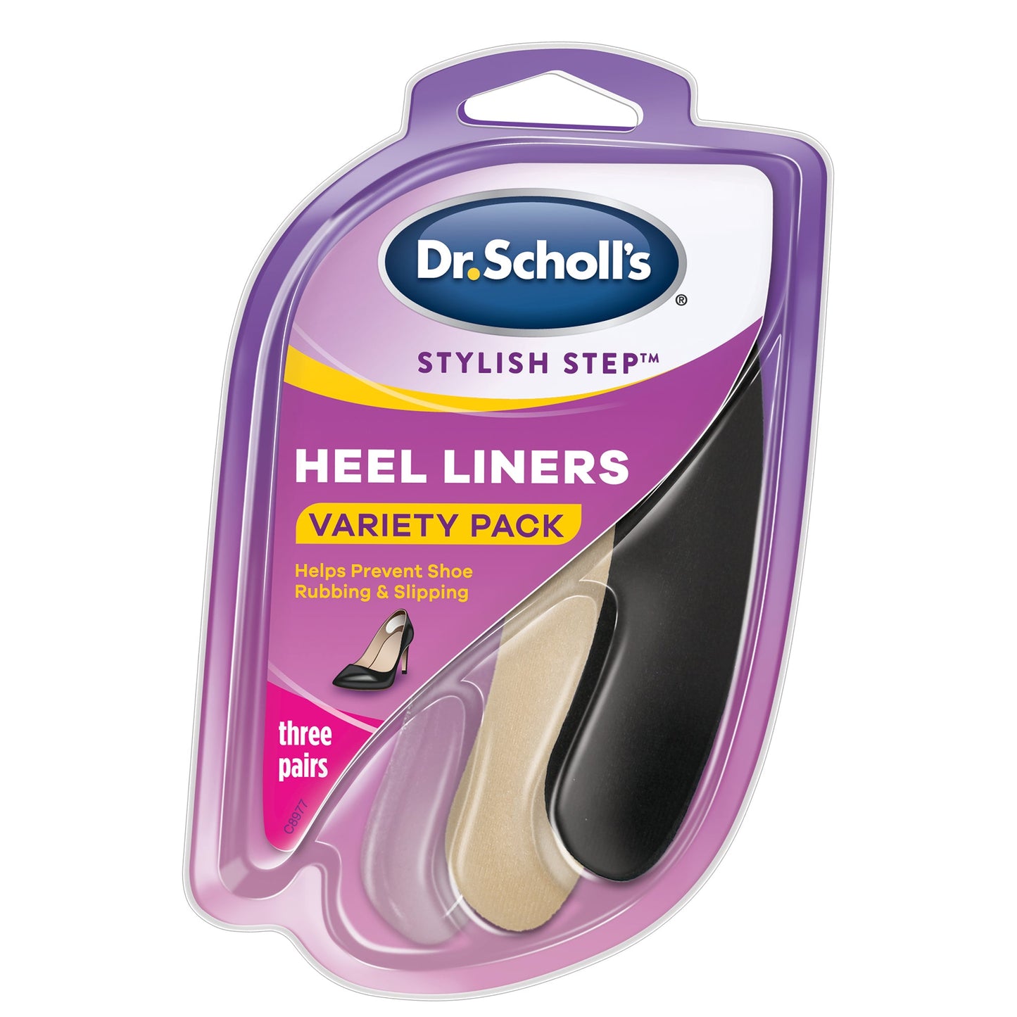 Dr. Scholl's 3 Foam Heel Liners from Pasteur Pharmacy help prevent shoe rubbing and discomfort in footwear.