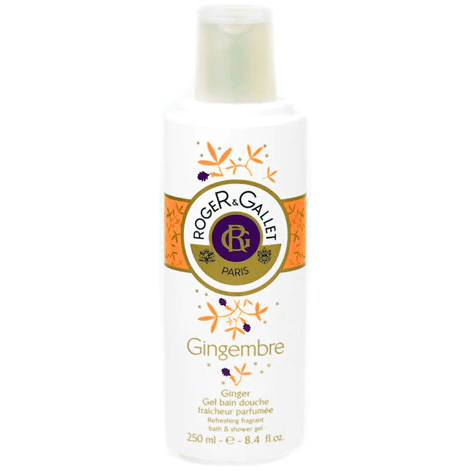 Roger & Gallet Gingembre Shower Gel in 250ml bottle, moisturizing body wash with invigorating ginger scent