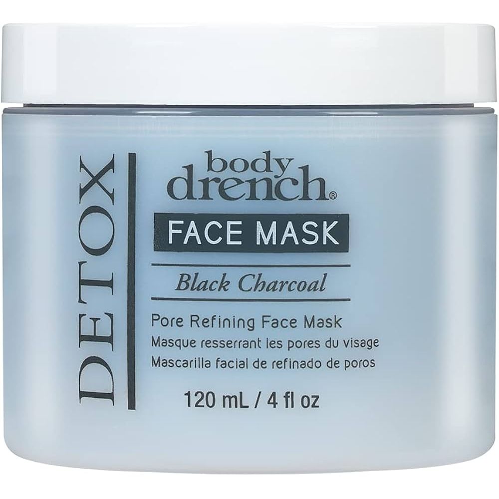 Body Drench Purify Black Charcoal Rejuvenating Face Mask in 4 oz, skin care product with black charcoal formula for deep cleansing.