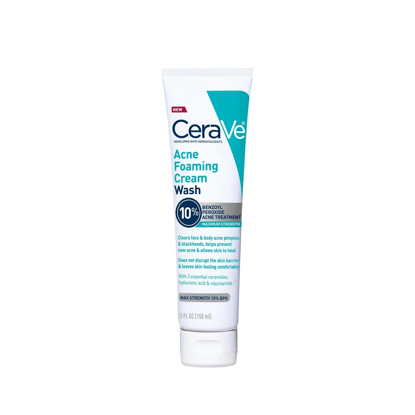 CeraVe Acne Foaming Wash Cream in 5 oz bottle, gentle skin care cleanser for acne-prone skin, with foaming action and hydrating ingredients.