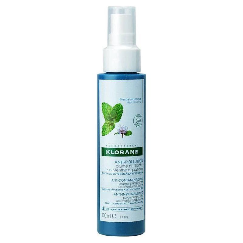 Klorane Anti-Pollution Purifying Mist with Aquatic Mint in 3.3 oz bottle, skincare product for refreshing and cleansing skin.