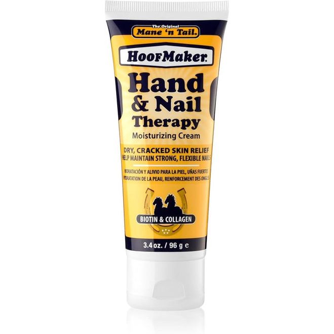Mane 'n Tail Biotin & Collagen Hand & Nail Therapy moisturizing cream in a 3.4 oz jar, designed for skin care and nail hydration.