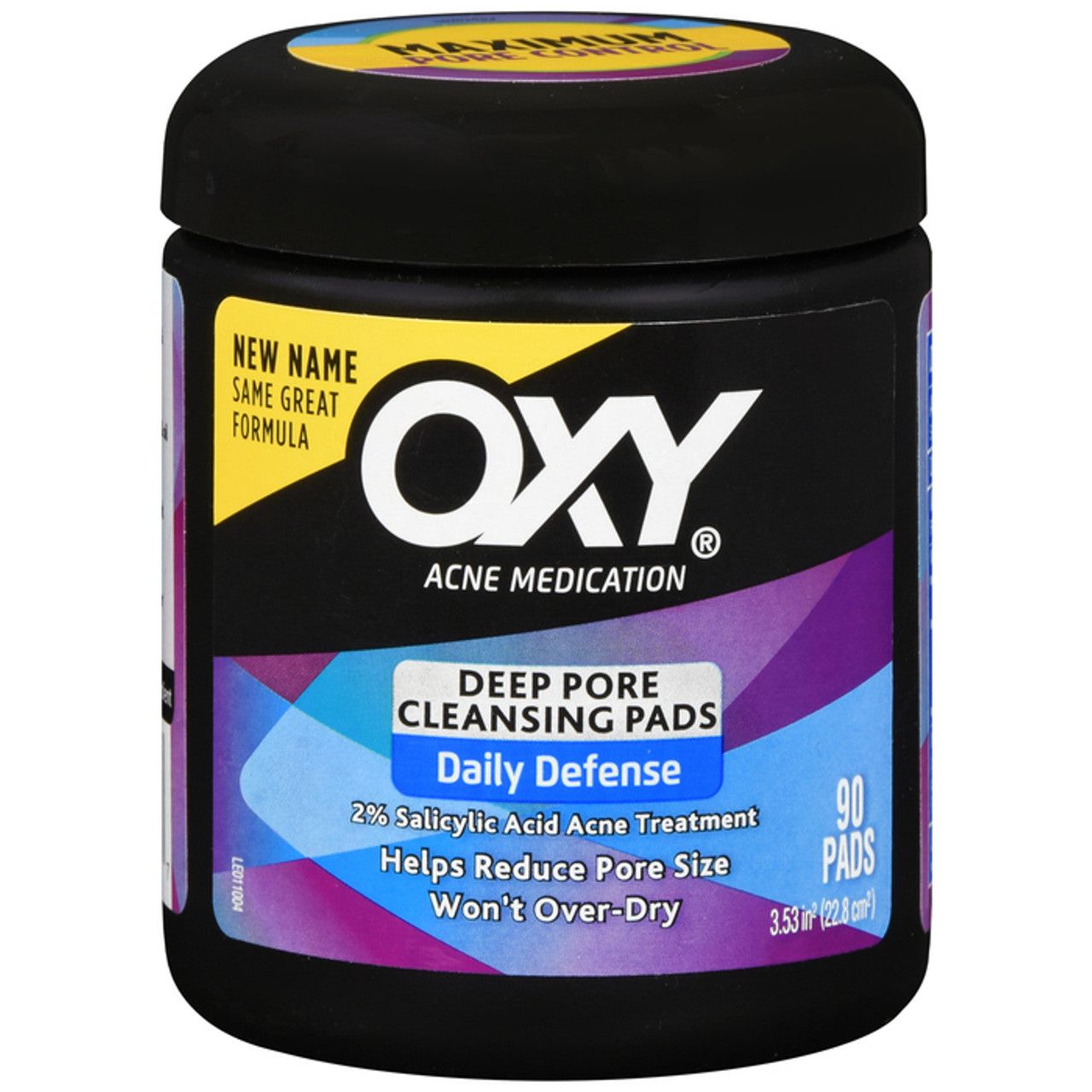 OXY Maximum Strength Deep Pore Acne Cleansing Pads with 2% Salicylic Acid, 90 count, in a skin care product package.