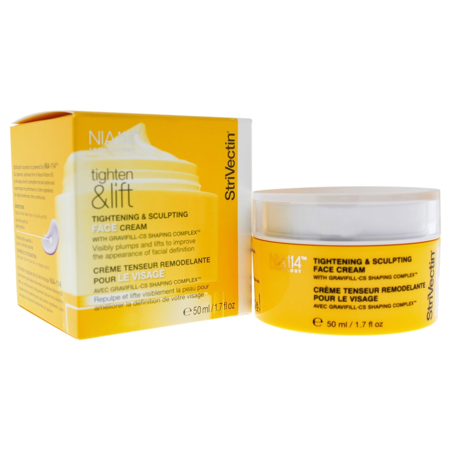 StriVectin tightening and sculpting face cream in 1.7 oz jar, skin care product with smooth, creamy texture for skin firming.