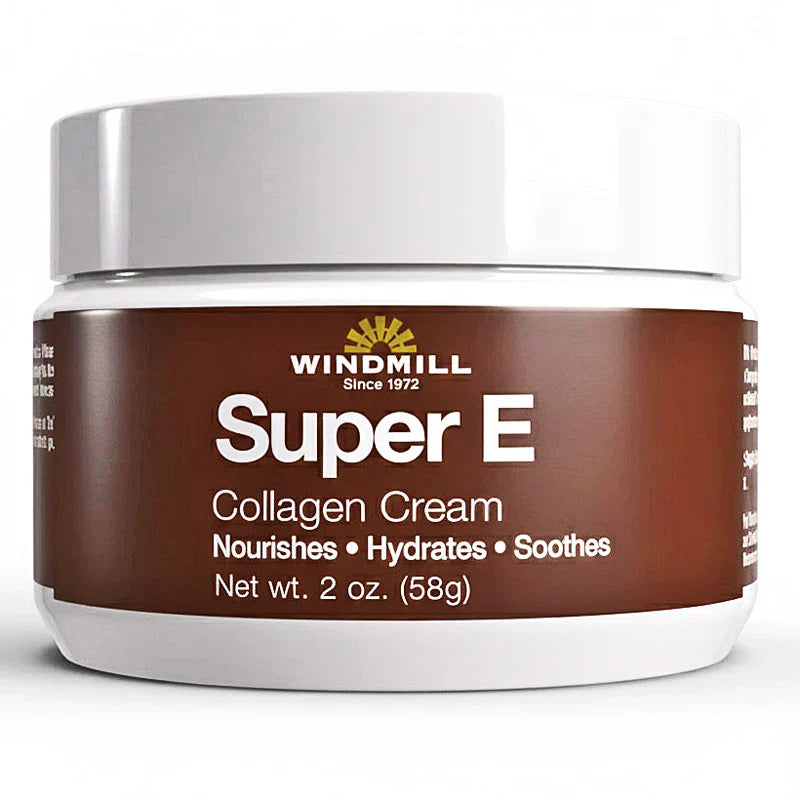 Pasteur Pharmacy Super E Collagen Anti-Aging Face Cream with Vitamin E, 2 oz, creamy skincare product in a jar.