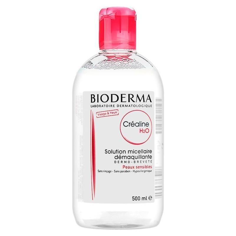 Bioderma Crealine H2O Micelle Solution for sensitive skin in a 16.91 oz bottle, gentle skin care solution with cleansing micelles