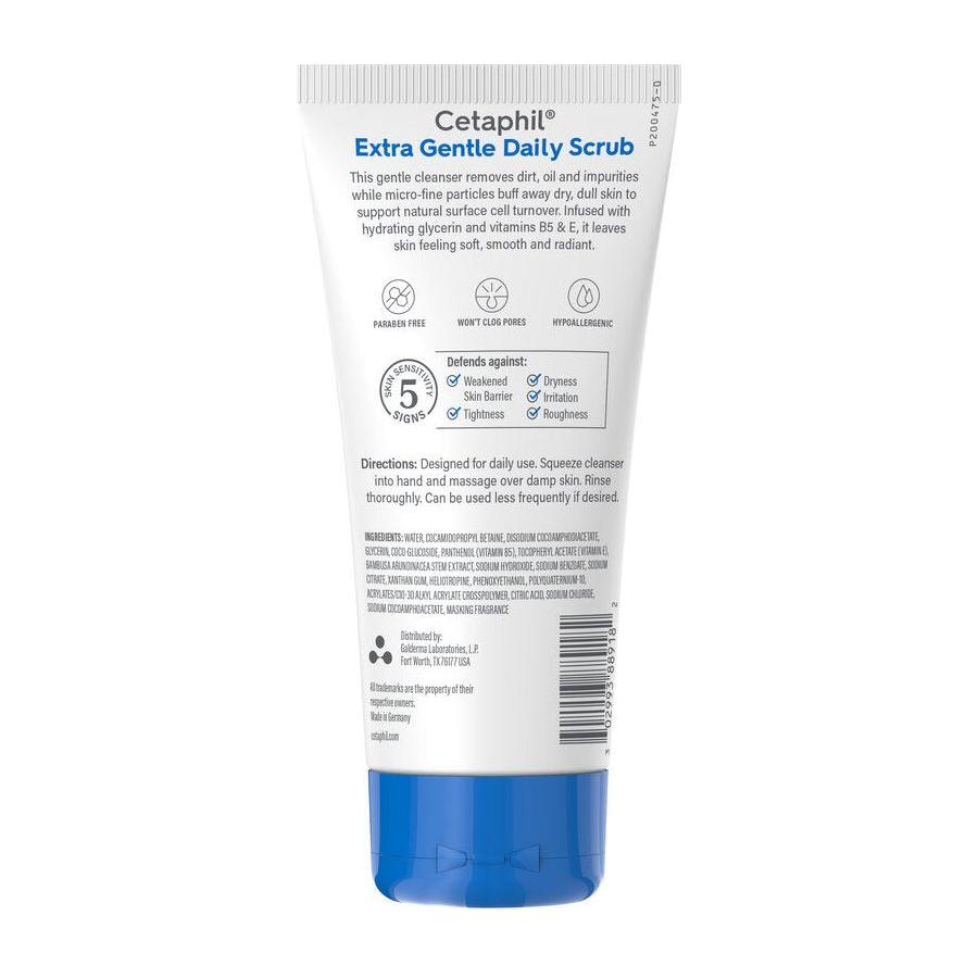 Cetaphil Gentle Exfoliating Facial Cleanser daily scrub in 6 fl oz bottle, gentle skincare for refreshed, smooth skin.