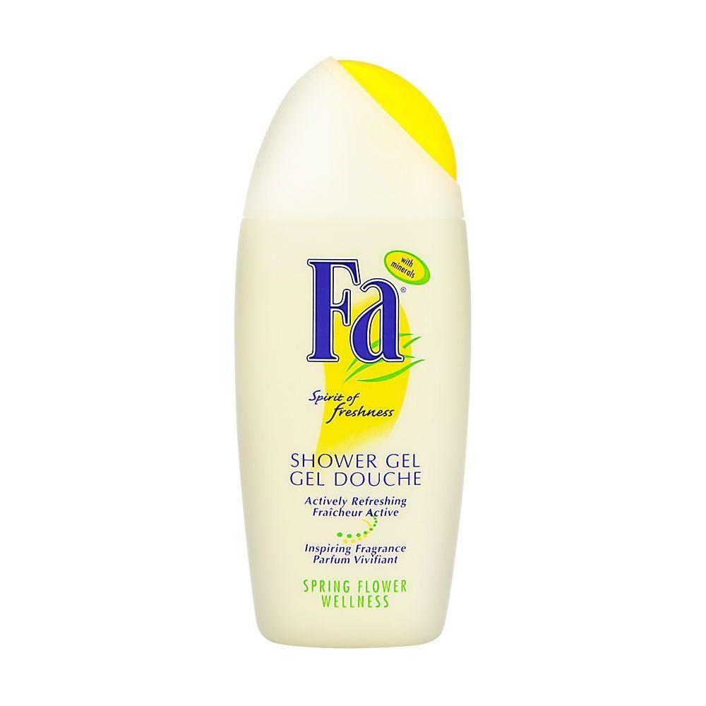 Fa Spring Flower Shower Gel 250ml from Pasteur Pharmacy, bright floral scent in a clear bottle with a white cap.