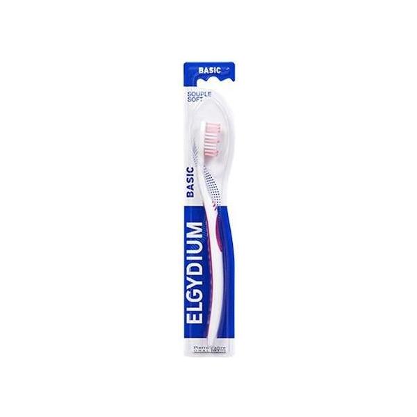 Blue Elgydium Basic Soft Toothbrush by Pasteur Pharmacy, featuring soft bristles for gentle cleaning.