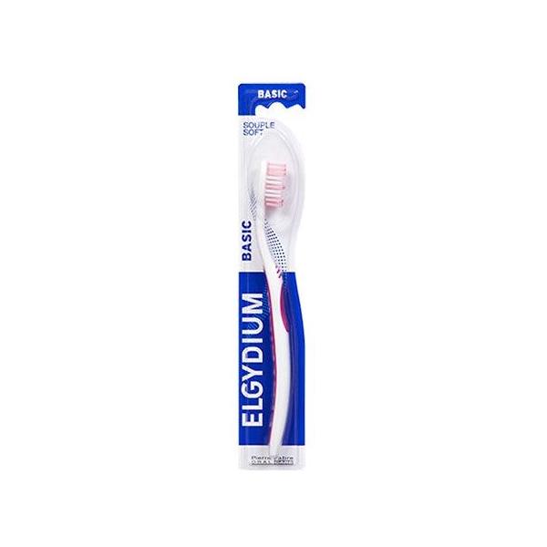 Pink Elgydium soft toothbrush by Pasteur Pharmacy, 0.8 oz, showing the gentle bristles and ergonomic handle design.
