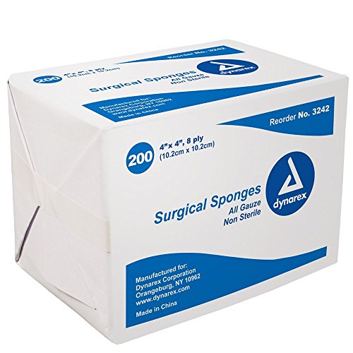 Dynarex Surgical Sponges All Gauze 4x4 inches, 8-ply, sterile medical sponges for wound care, by Pasteur Pharmacy.