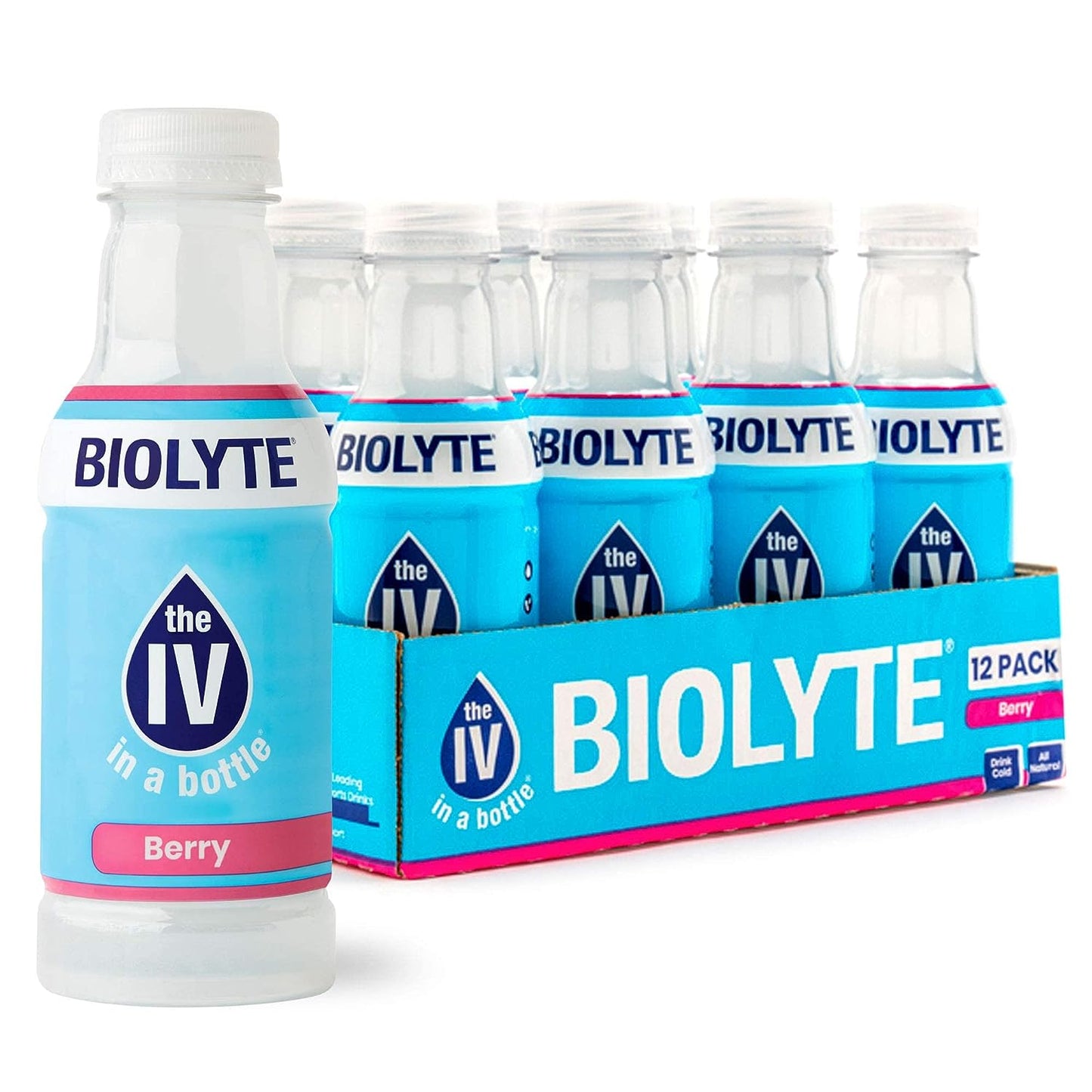 Biolyte Premium Mixed Berry electrolyte supplement sports drink in a 16 fl oz bottle, natural fruit flavor and hydration support