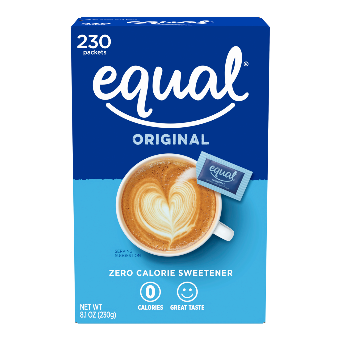 Equal Original Zero Calorie Sweetener packets from Pasteur Pharmacy, 0.035 ounces, sugar substitute for beverages and recipes.