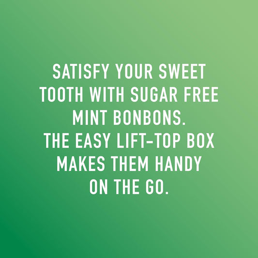 Swiss Imports Mint Sugarfree Candy Bonbons by Pasteur Pharmacy, 1.4oz, showing green mint-flavored sugarfree candies.