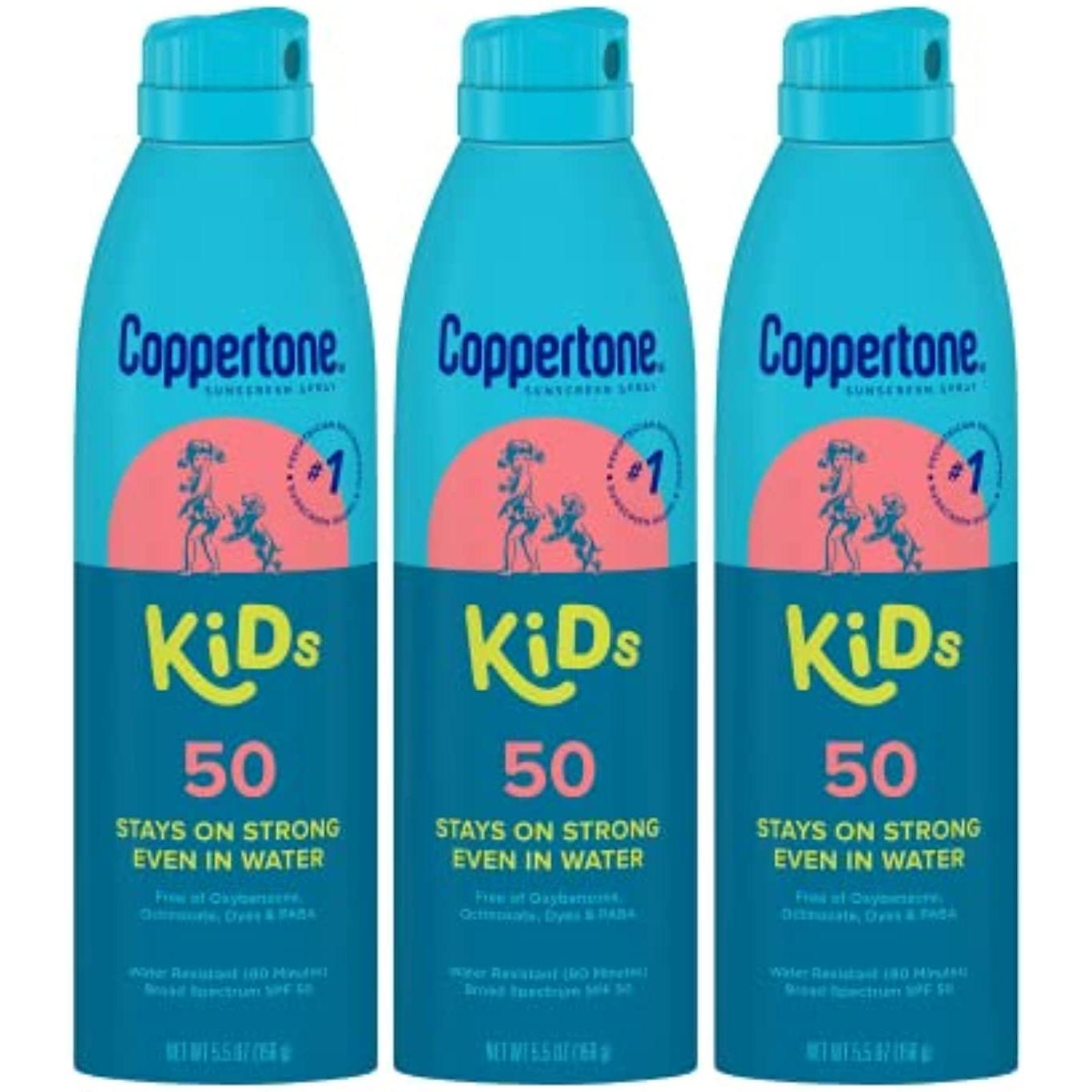 Coppertone Kids Sunscreen Wet Protect Spray SPF 50 in 5.5 oz bottle, outdoor sun protection for children