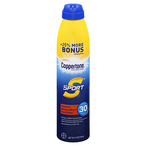 Coppertone Sport C-Spray SPF 30 sunscreen in a 5.5oz spray bottle, designed for active outdoor protection