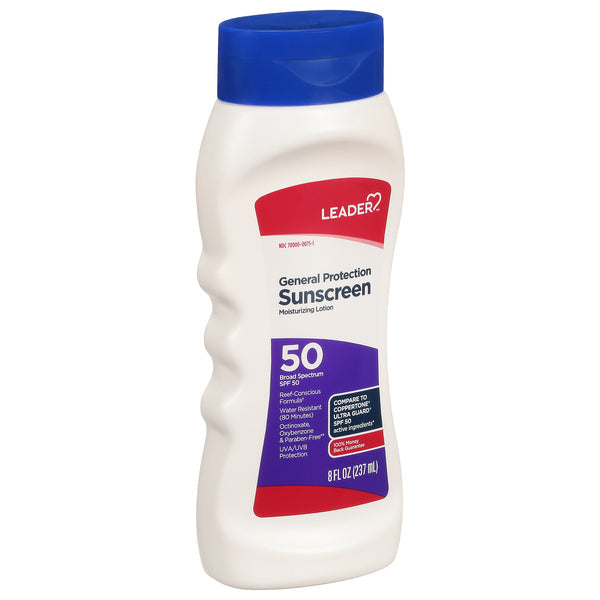 8oz bottle of Pasteur Pharmacy Leader Sunscreen with broad spectrum SPF 50 for general sun protection