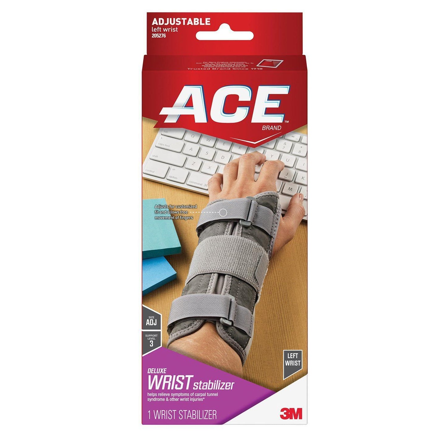 Left Ace Deluxe Wrist Brace from Pasteur Pharmacy supporting support and stability, one size fits most, shown in neutral color.