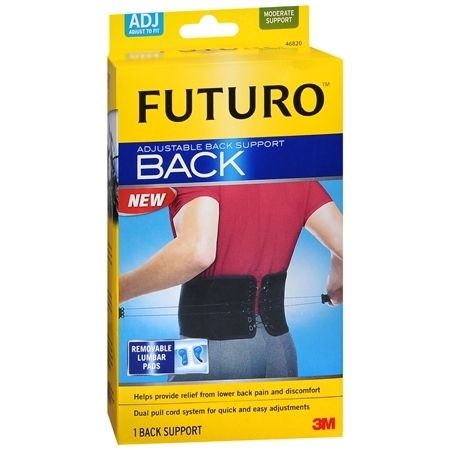 Futuro 3M adjustable back support brace from Pasteur Pharmacy with adjustable straps for lumbar support and posture relief.