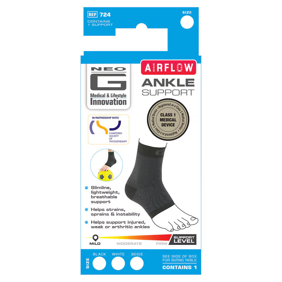 Neo G Airflow Ankle Support, medium size, supports and braces for ankle stability with breathable design, by Pasteur Pharmacy.