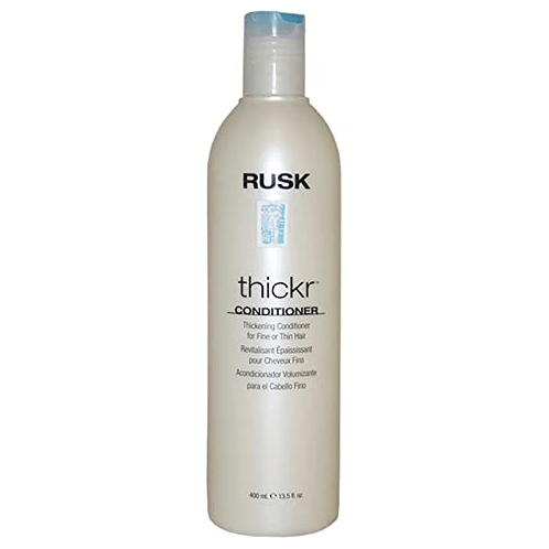 Pasteur Pharmacy Rusk Thickr Thickening Conditioner for fine and thin hair in a 13.5oz bottle, designed to add volume and fullness.