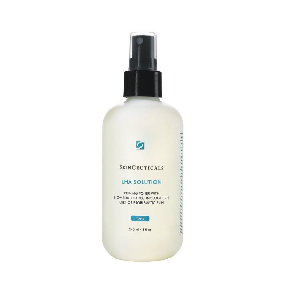 Skinceuticals LHA Solution toner in a 8oz / 240ml bottle, designed to exfoliate and clarify skin.