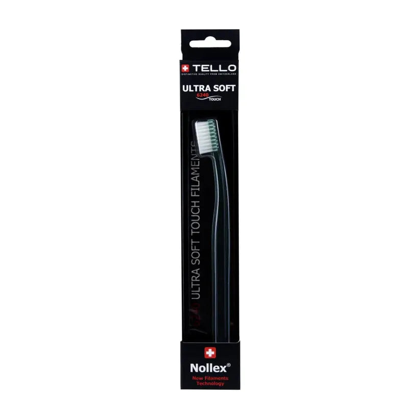 Tello 6420 ultra soft touch filaments toothbrush from Pasteur Pharmacy, showing a close-up of the soft-bristled brush head.