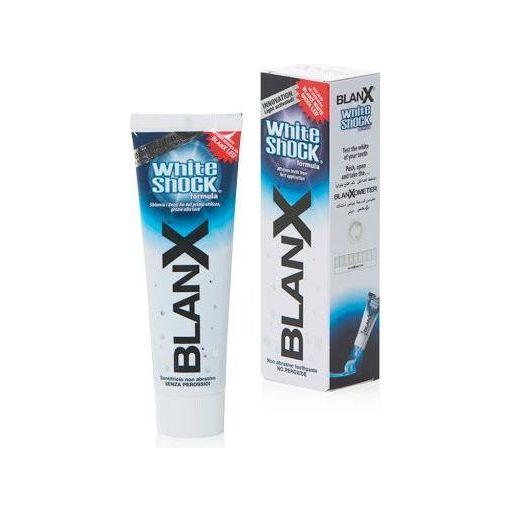 Blanx White Shock Protect Toothpaste 75 ml in a tube, featuring a white and blue packaging design.