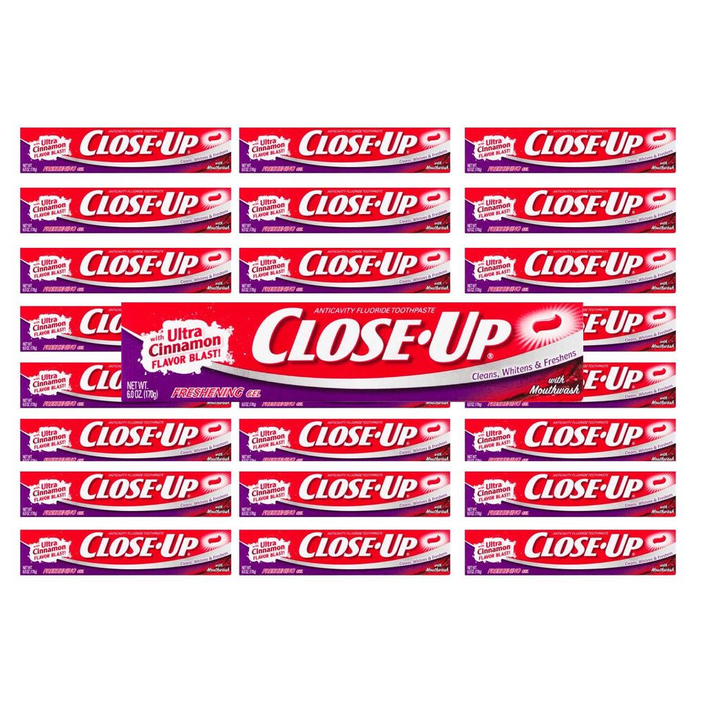 Close-up of Pasteur Pharmacy toothpaste with ultra cinnamon flavor blast, freshening gel in a 6 oz tube.