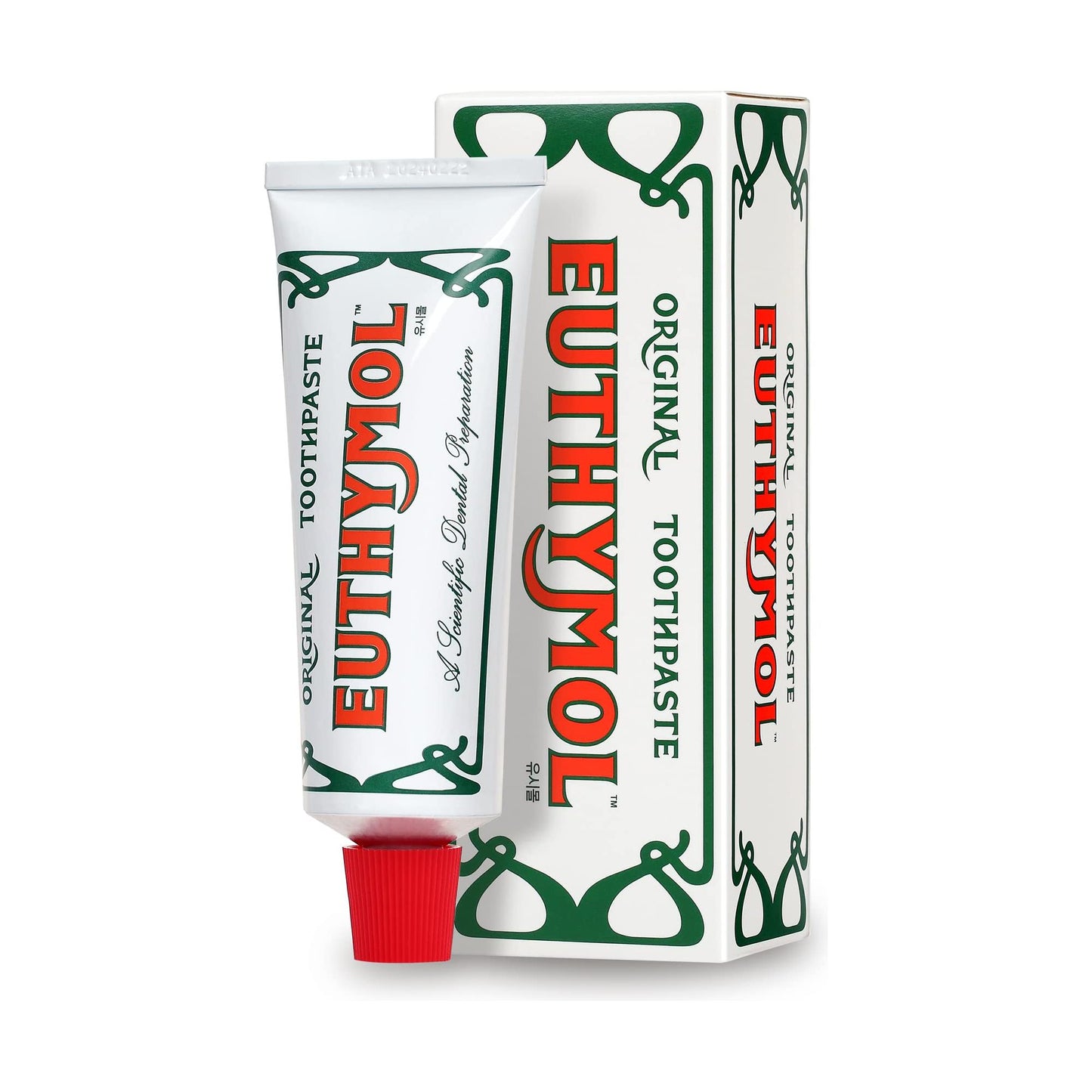 Euthymol Original Toothpaste 75ml by Pasteur Pharmacy shows the tube with distinctive red and white packaging.