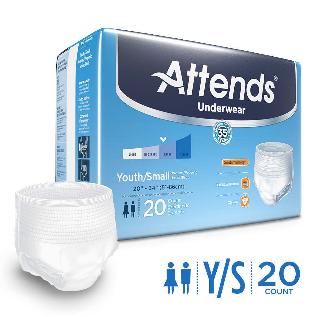 Youth small Attends underwear pack by Pasteur Pharmacy, 20-count, soft and discreet undergarments for youth.