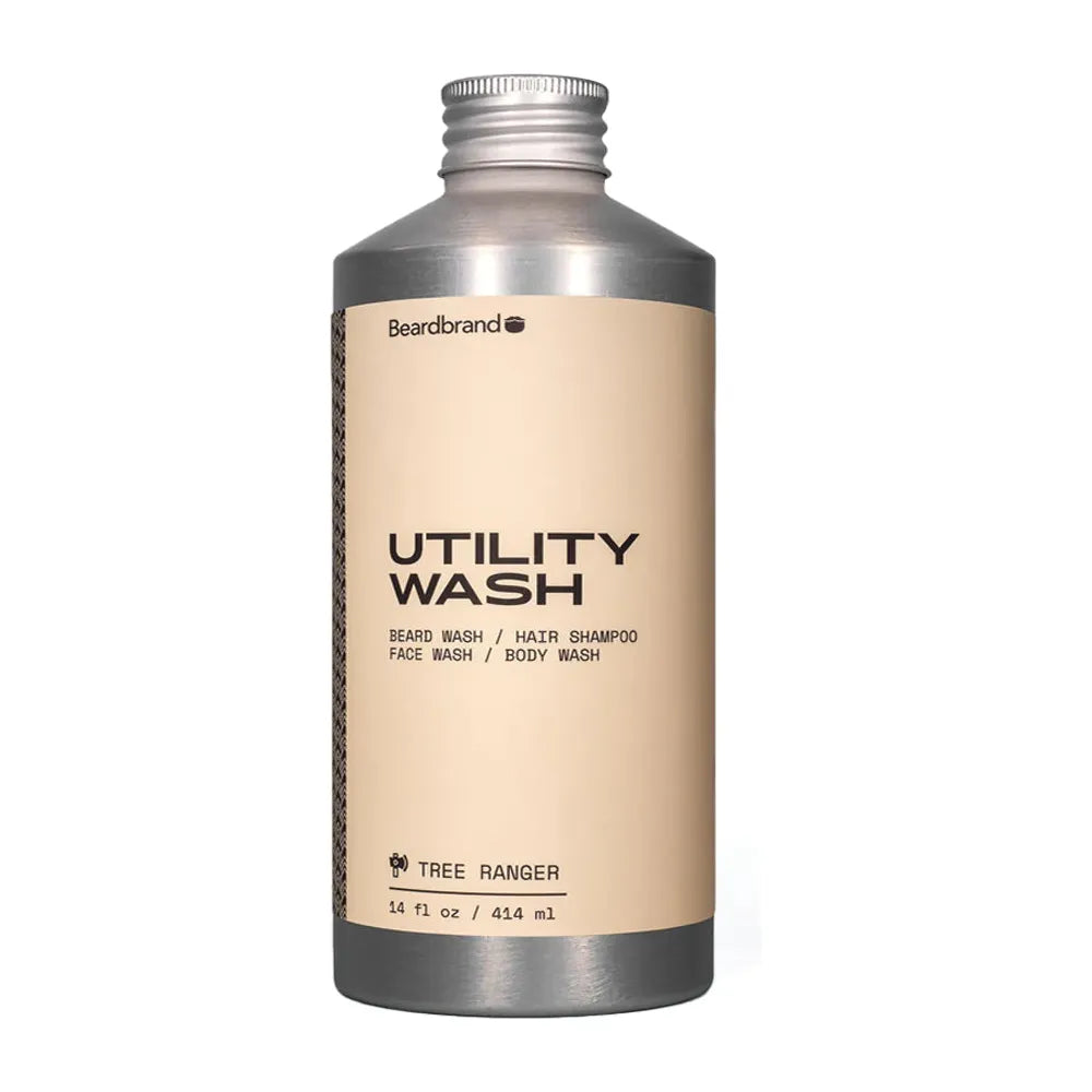 Pasteur Pharmacy Beardbrand Tree Ranger Utility Wash 14 oz bottle, natural grooming product for beard and skin cleansing.
