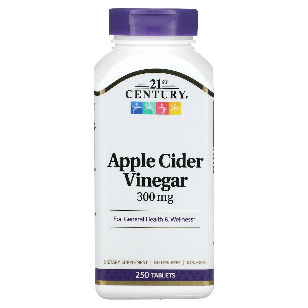 21st Century Apple Cider Vinegar 300 mg tablets for digestive and metabolic support displayed in bottle with label.