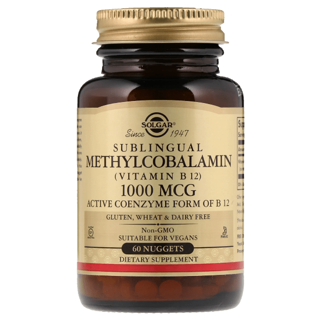 Solgar Methylcobalamin Vitamin B12 supplement in 60 nuggets, high-dose B12 supplement from Pasteur Pharmacy.