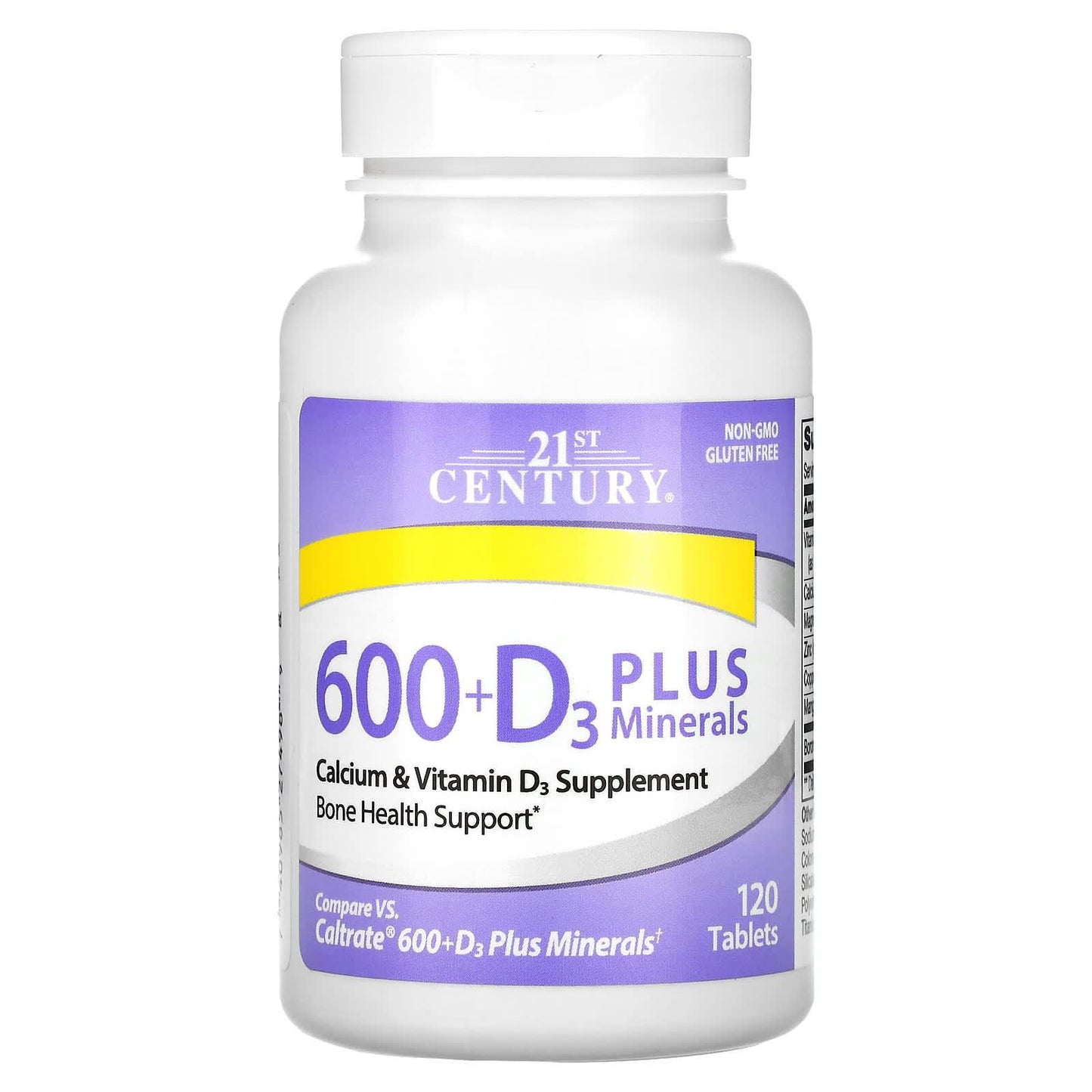 21st Century Calcium 600 D3 vitamin supplements, 120 tablets, dietary mineral and vitamin supplement for bone health.