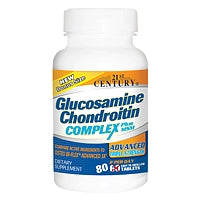 21st Century Glucosamine Chondroitin Complex Plus MSM vitamins and supplements in a bottle of 60 tablets, for joint support.