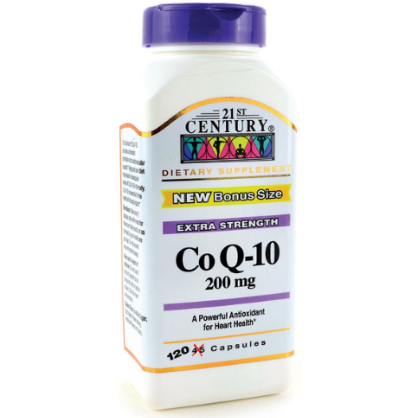 21st Century Health Care Co Q-10 200 mg vitamin supplement in 120 capsules, designed to support heart health and energy.